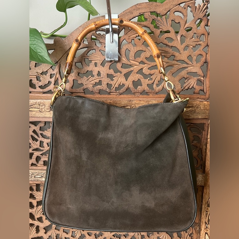 ❤️ SALE!!! ❤️ Gucci Suede Leather Bamboo Satchel in Dark Green